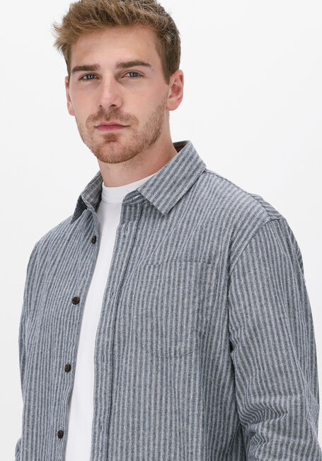 Blauw/wit gestreepte ANERKJENDT Casual overhemd AKLOUIS STRIPE CHAMBRAY SHIRT - large