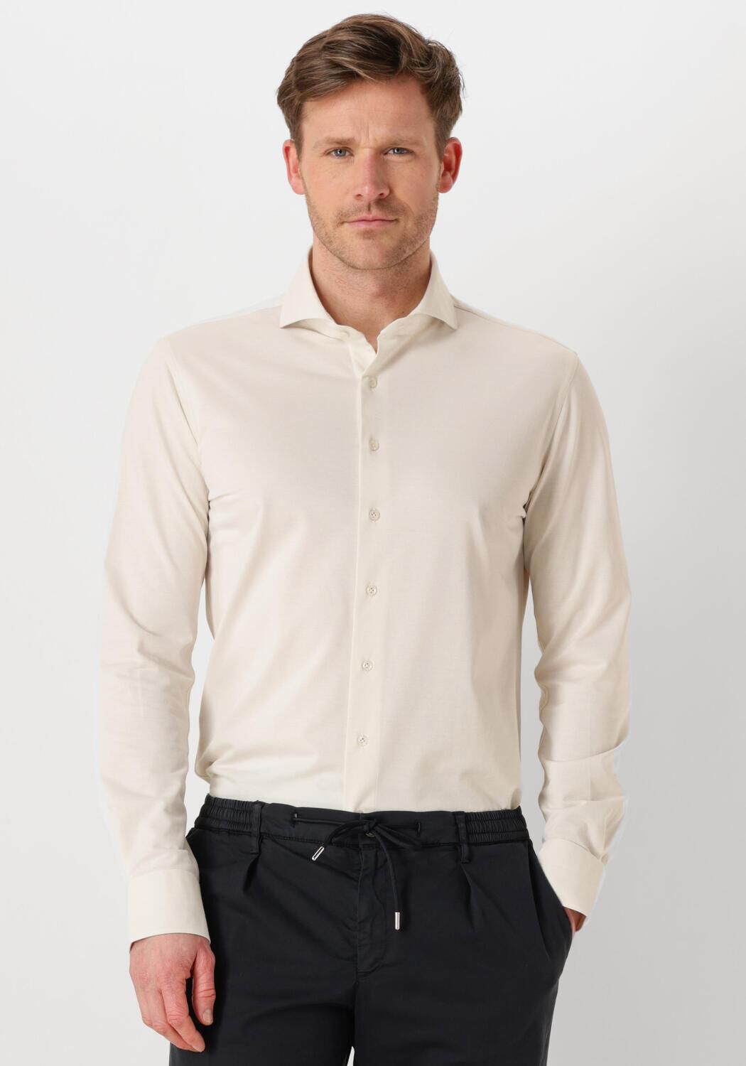 PROFUOMO Heren Overhemden Shirt X-cutaway Japanese Knitted Ecru