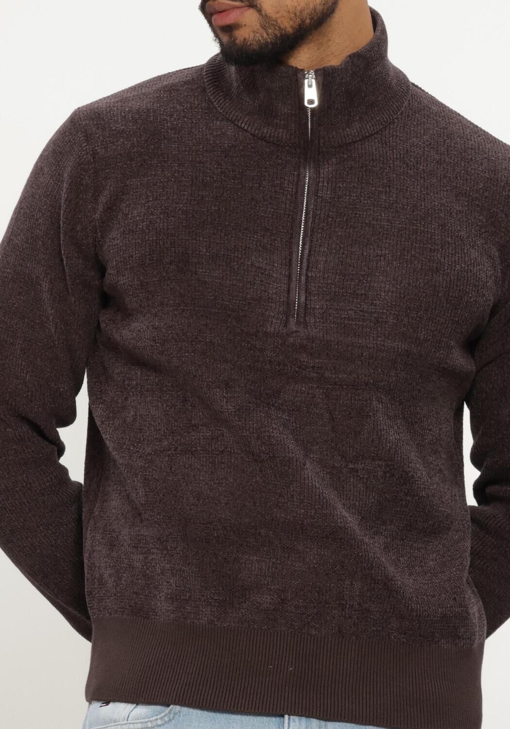 Bruine SELECTED MEN Trui SLMRODNEY LS HIGH NECK HALF ZIP - large