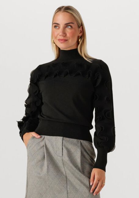 Zwarte JANSEN AMSTERDAM Trui BARBARA TRUI FN 155 LONG SLEEVE PLISSE RUFFLES - large