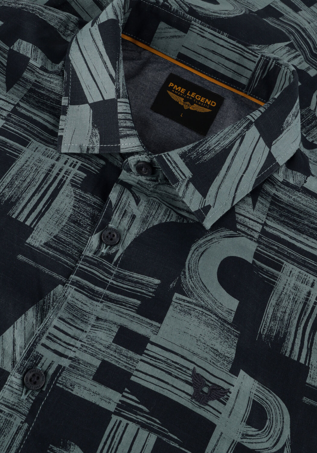 Groene PME LEGEND Casual overhemd SHORT SLEEVE SHIRT PRINT ON CTN SLUB - large