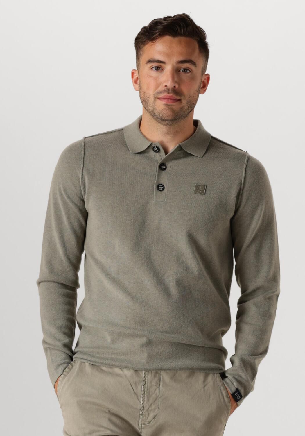 Butcher of Blue fijngebreide regular fit polo Clifden met wol en logo