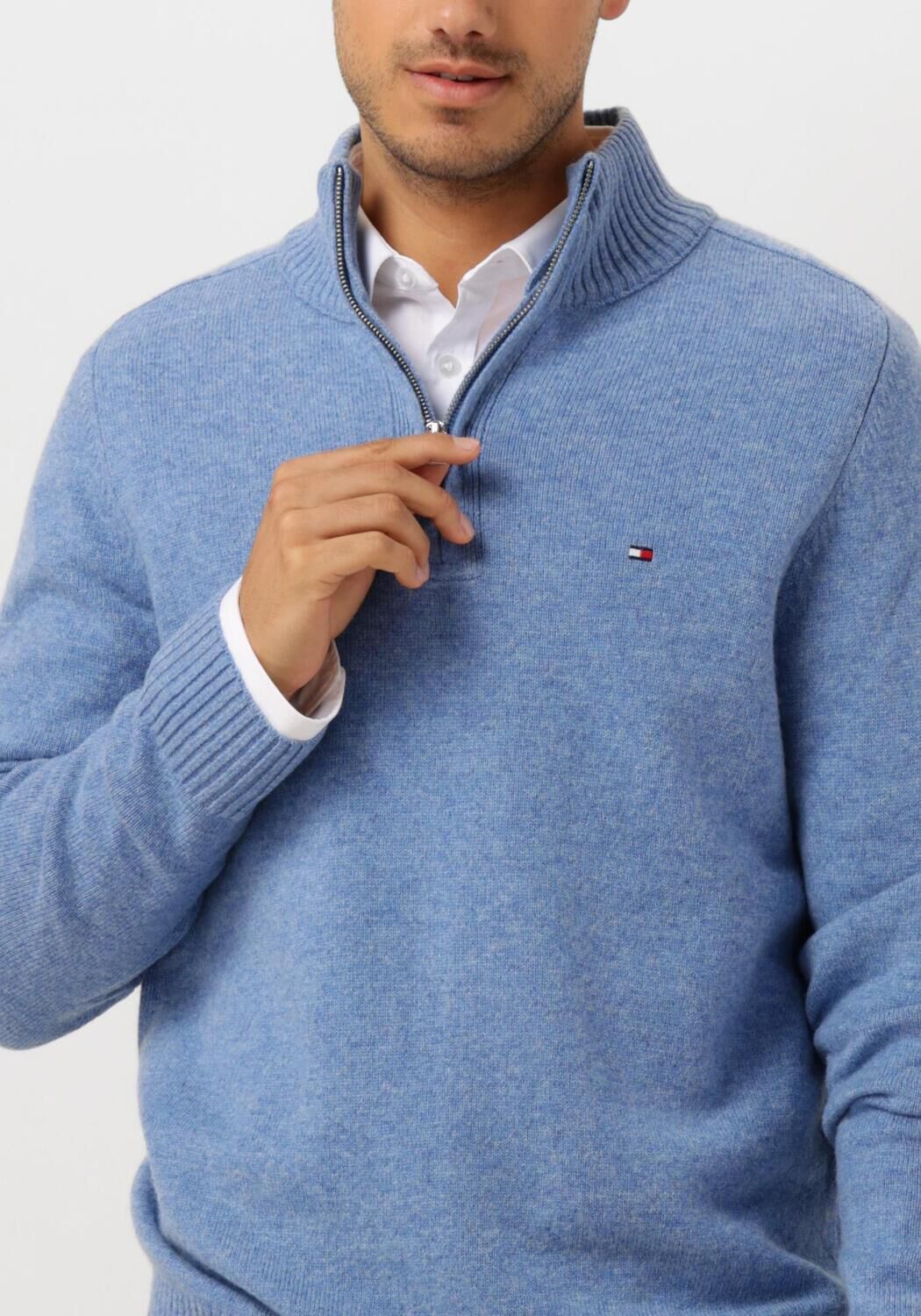 TOMMY HILFIGER Heren Truien & Vesten Lambswool Zip Mock Lichtblauw