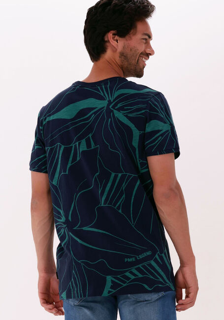 Donkerblauwe PME LEGEND T-shirt SHORT SLEEVE R-NECK SLUB JERSEY PANEL PRINTED - large