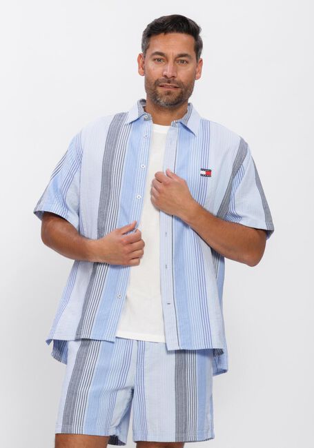 Blauwe TOMMY JEANS Casual overhemd TJM RLX STRIPE SS SHIRT EXT - large
