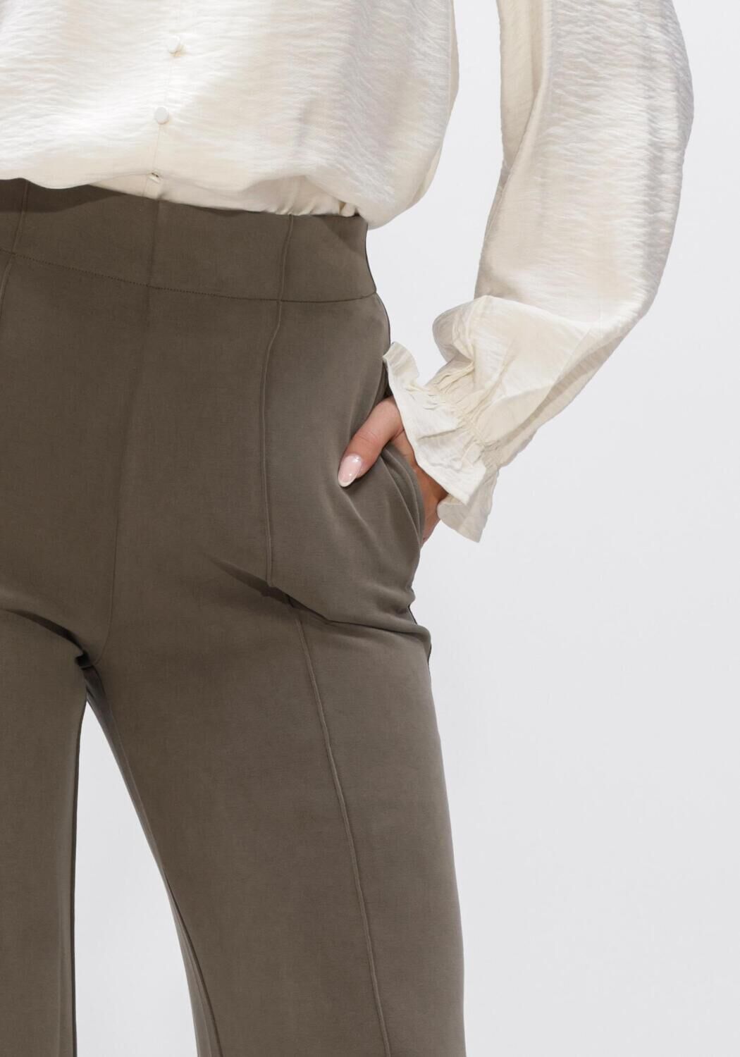 Olijf SUMMUM Wijde broek TROUSERS WASHED MODAL SCUBA - large