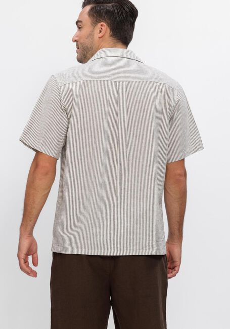 Bruine LES DEUX Casual overhemd LUKAS STRIPE COTTON LINEN SS SHIRT - large