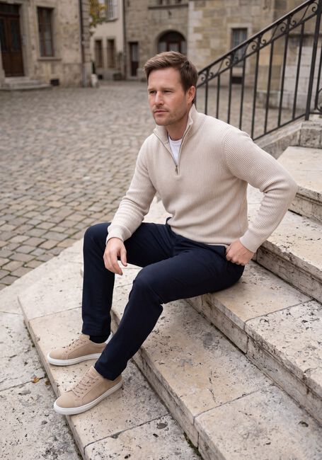 Creme PROFUOMO Trui PULLOVER HALF ZIP HEAVY WOOL - large
