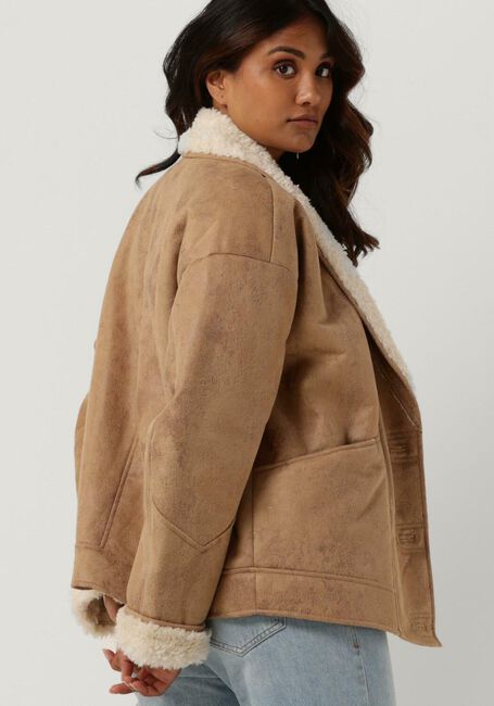 Camel SCOTCH & SODA Leren jas FAUX SHEARLING JACKET WITH SHAWL COLLAR - large