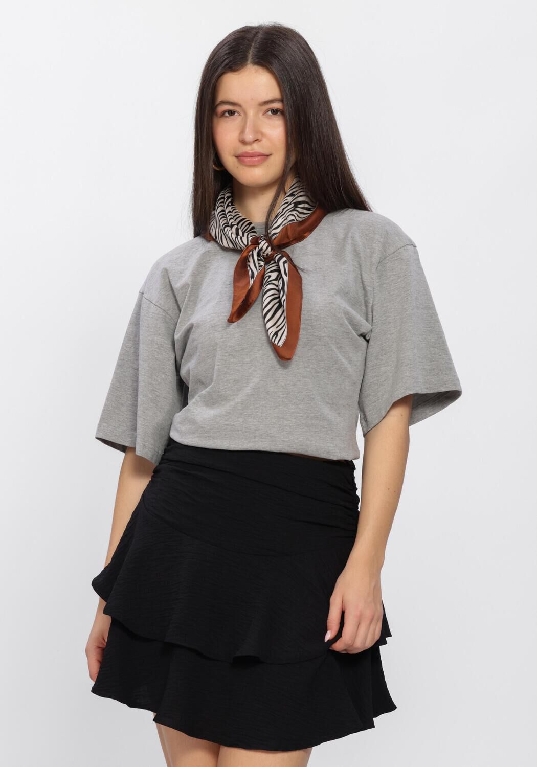 Grijze NEO NOIR T-shirt ASHA BOXY TEE - large