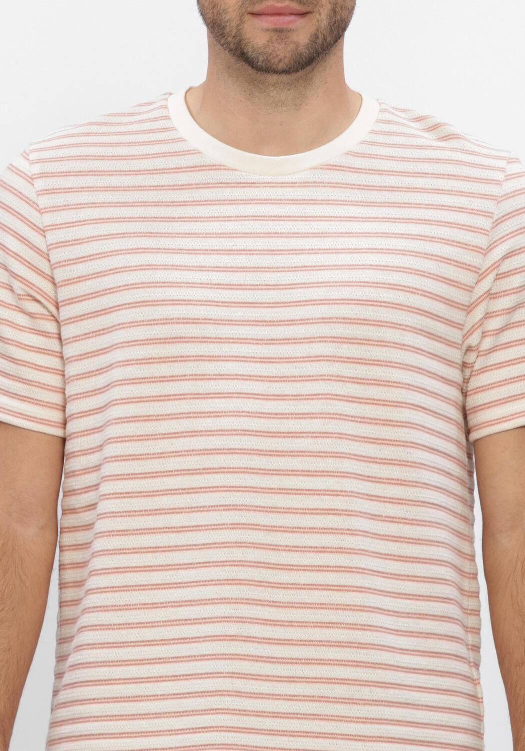 Beige SELECTED MEN Polo / T-shirt SLHKEVIN STRIPE SS O-NECK TEE - large