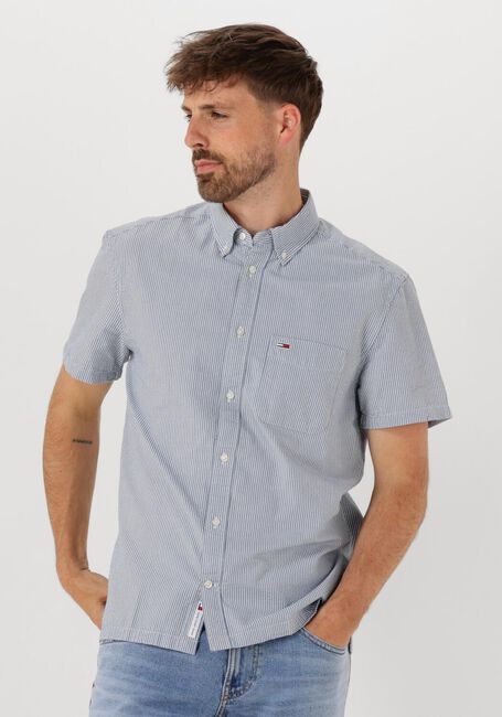 Blauwe TOMMY JEANS Casual overhemd TJM REG SEERSUCKER STP SS SHIRT - large