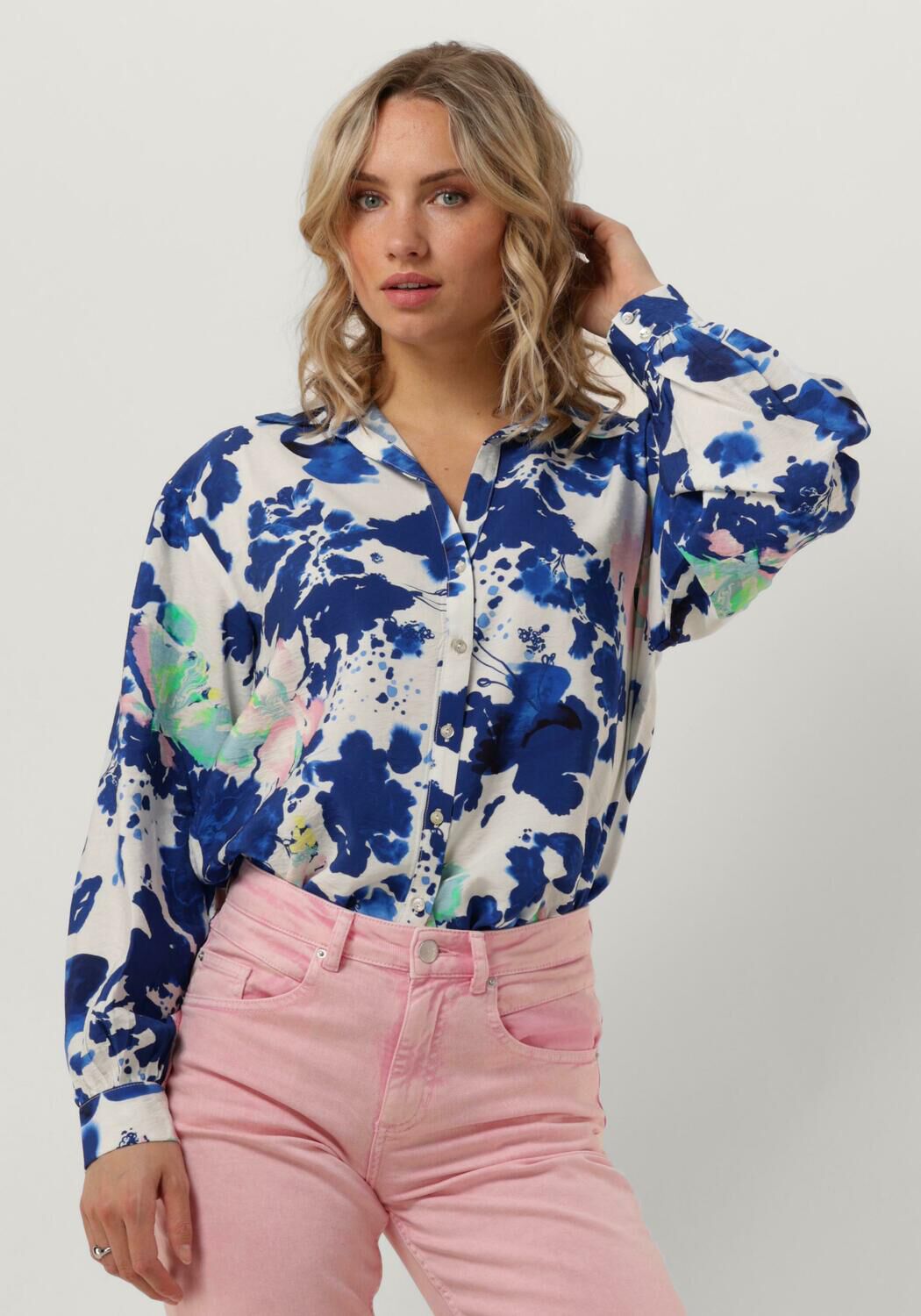 Pom Amsterdam Blouse met lange mouwen Violet Crane Birds Blue Dames