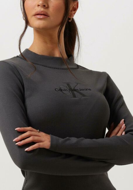 Zwarte CALVIN KLEIN Midi jurk HERO MONOLOG RIB LS DRESS - large