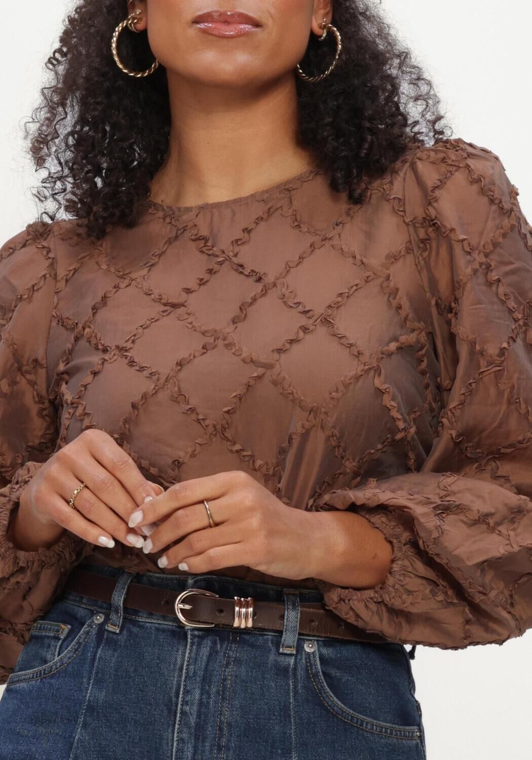 Bruine OBJECT Blouses OBJLUISA L/S RE O-NECK - large