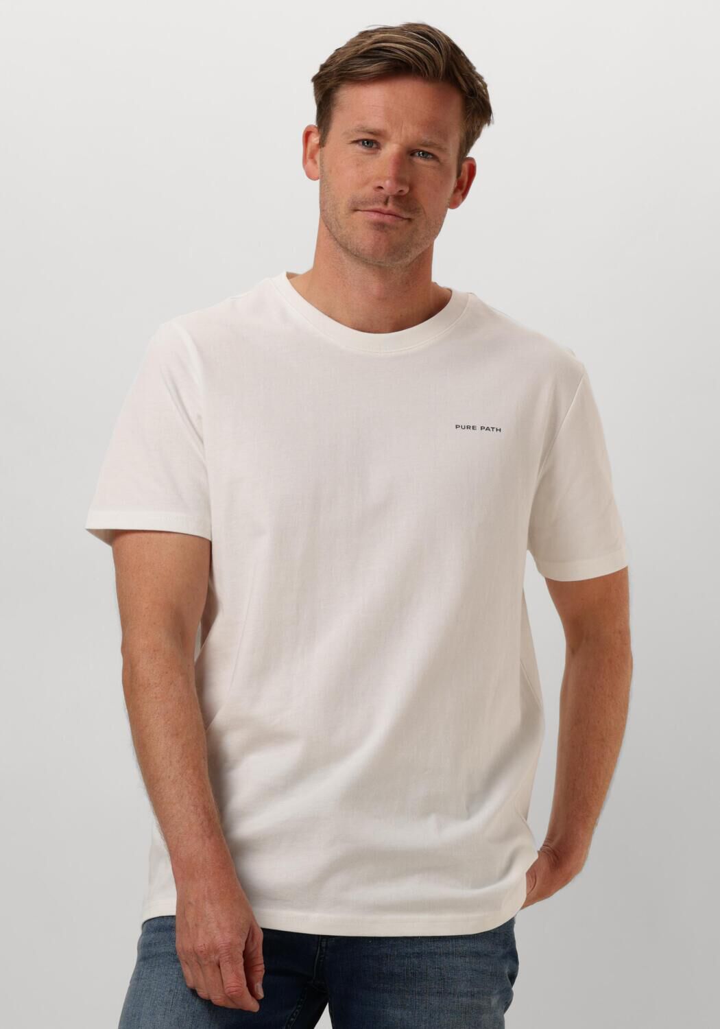 PURE PATH Heren Polo's & T-shirts Regular Fit T-shirts Crewneck Ss103 Gebroken Wit
