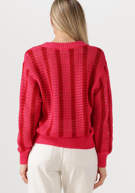 Rode COLOURFUL REBEL Trui LIZZA CROCHET STRIPE V-NECK SWEATER - large