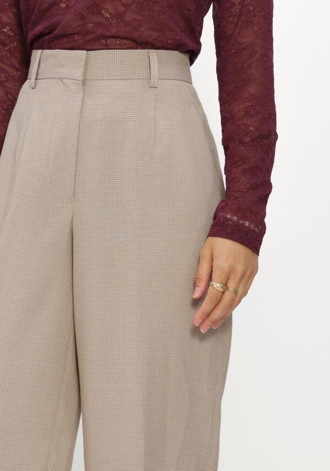 Beige CATWALK JUNKIE Wijde broek CHECK TAPERED TROUSERS - large