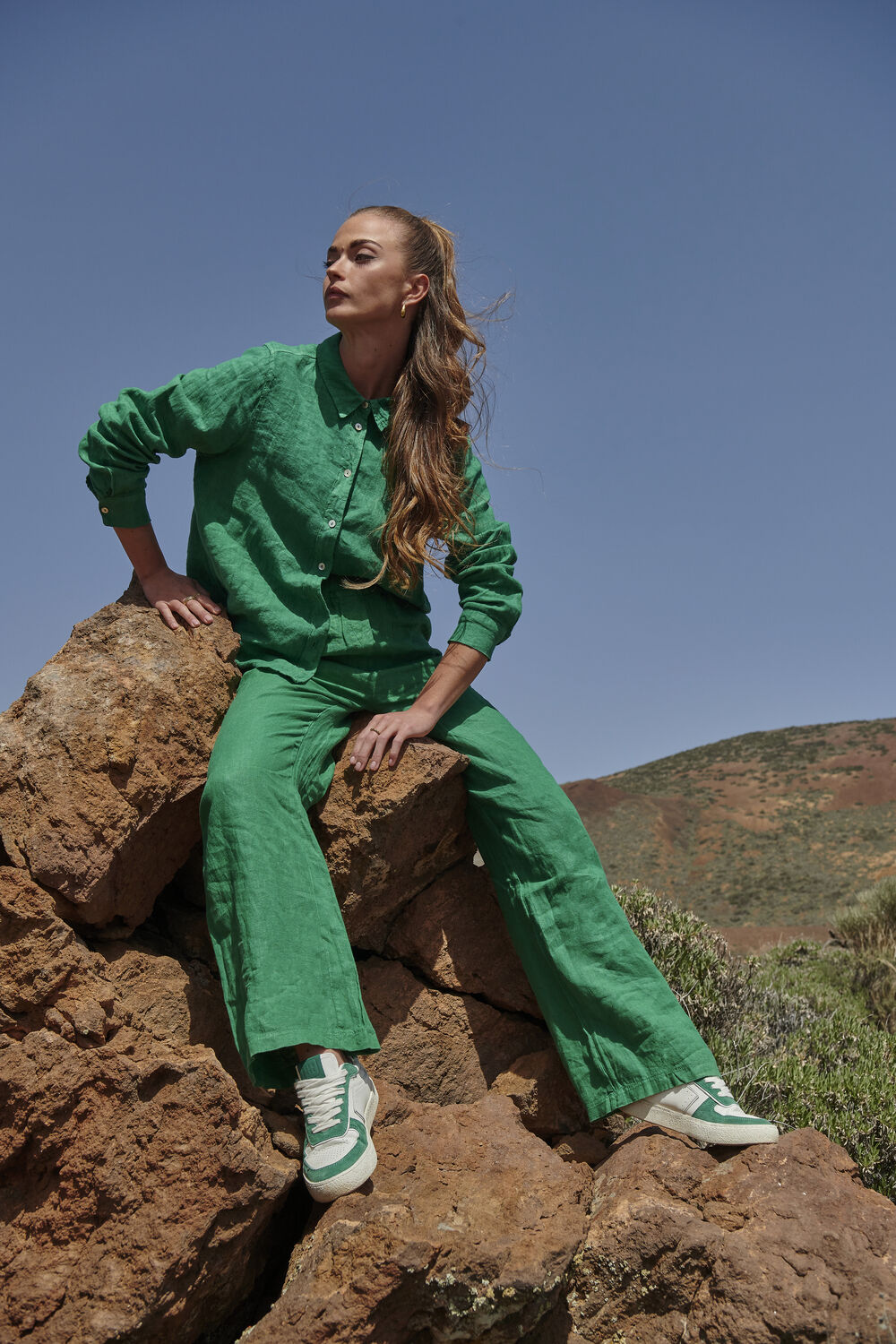 Groene BY-BAR Blouses IRENE LINEN LS BLOUSE - large