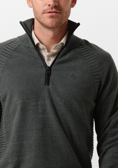 Groene CAST IRON Trui HALF ZIP COLLAR COTTON HEATHER PLATED BLEND - large