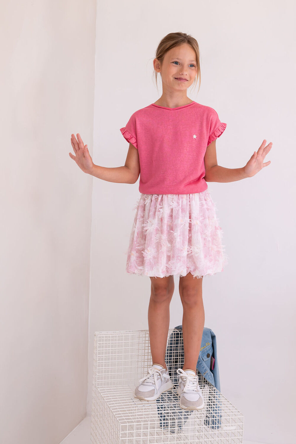 Roze LIKE FLO Top METALLIC SLUB JERSEY TEE - large