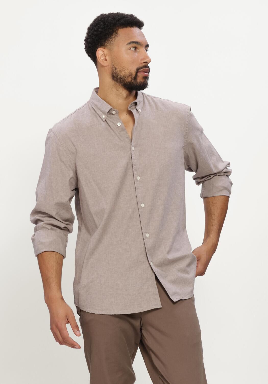 Grijze SELECTED MEN Casual overhemd SLMREGCOLE JAY MELANGE LS SHIRT NOOS - large