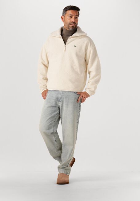 Creme LACOSTE Trui HIGH NECK ZIPPED FLEECE SWEATSHIRT - large