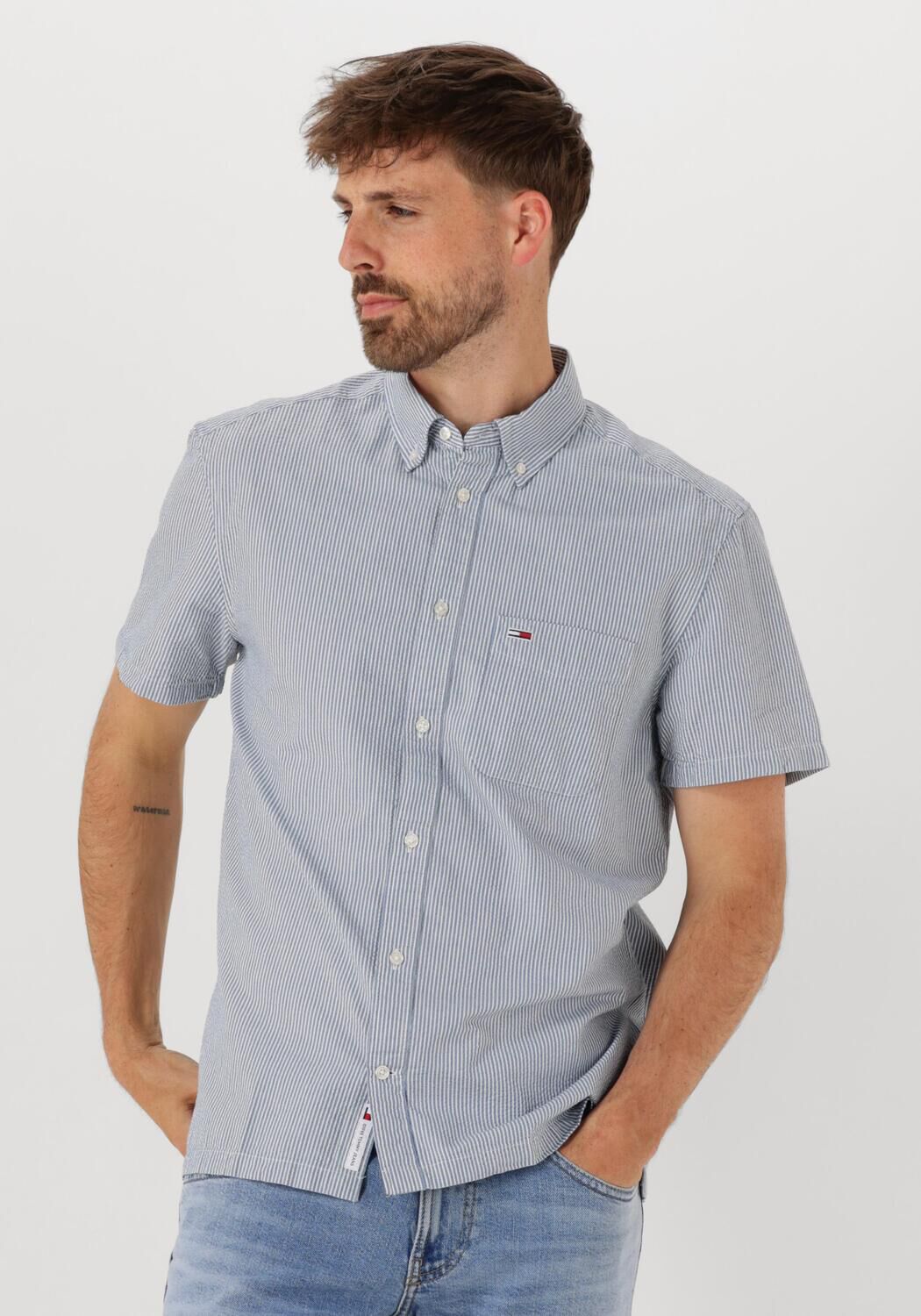 TOMMY JEANS Heren Overhemden Tjm Reg Seersucker Stp Ss Shirt Blauw