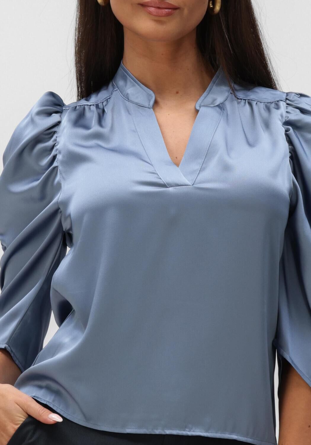 Blauwe NEO NOIR Blouses ALVIRA DRAPY SATIN BLOUS - large