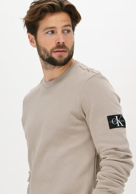Beige CALVIN KLEIN Sweater BADGE WAFFLE LS TEE - large