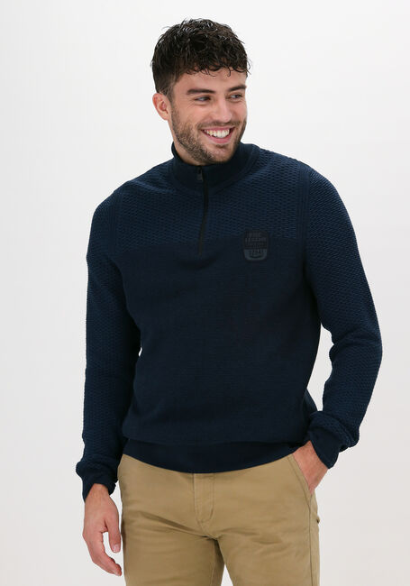 Donkerblauwe PME LEGEND Trui HALF ZIP COLLAR COTTON PLATED - large