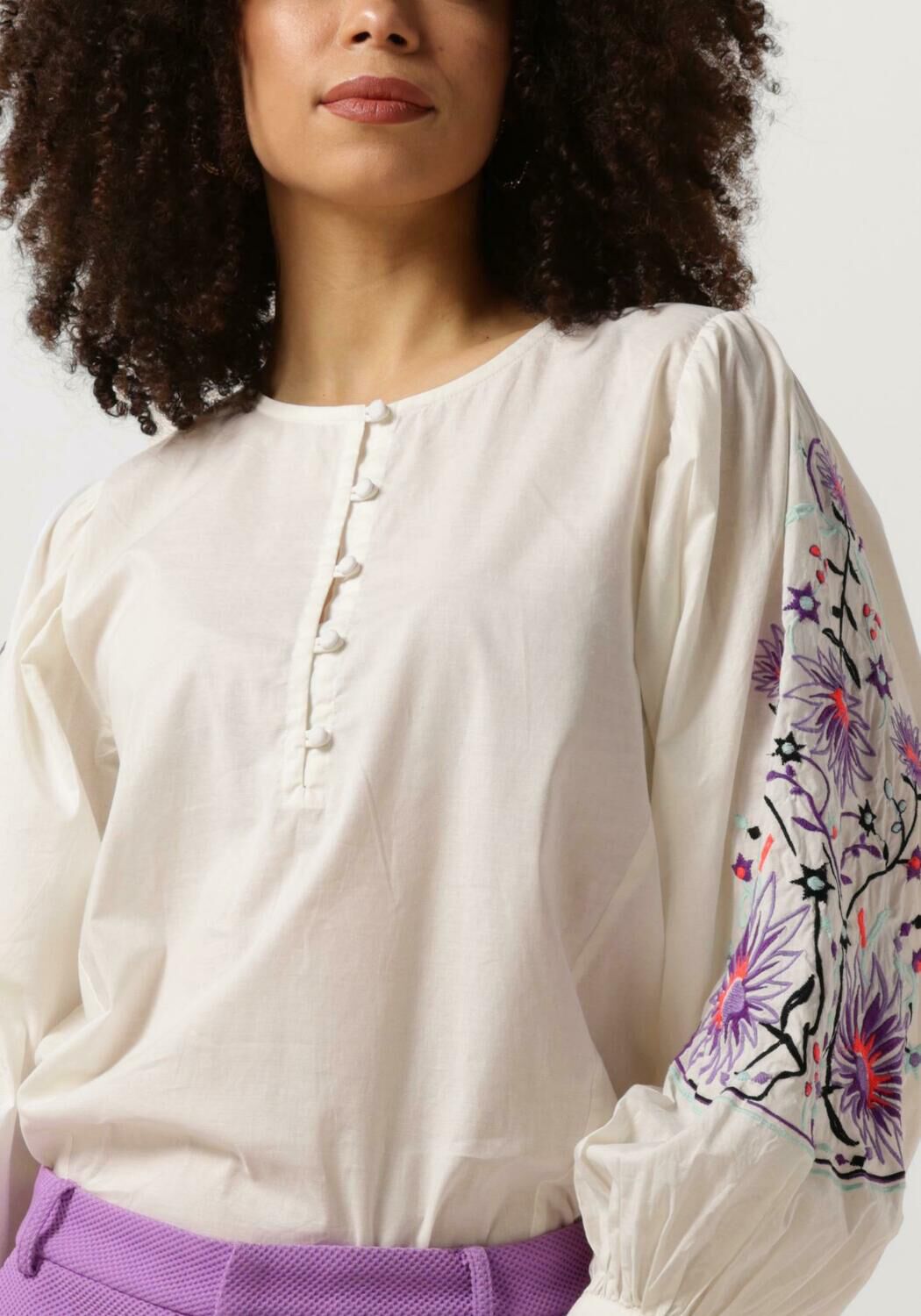 POM AMSTERDAM Dames Blouses Embroidery Purple Blouse Zand