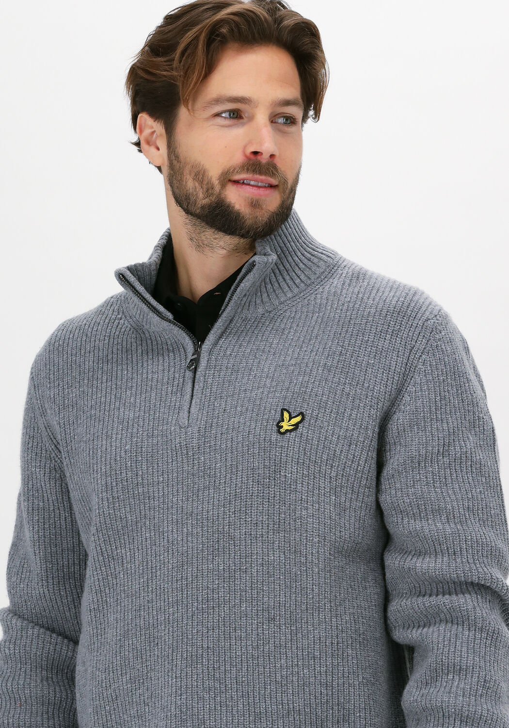 grijze lyle scott trui ribbed 1 4 zip jumper
