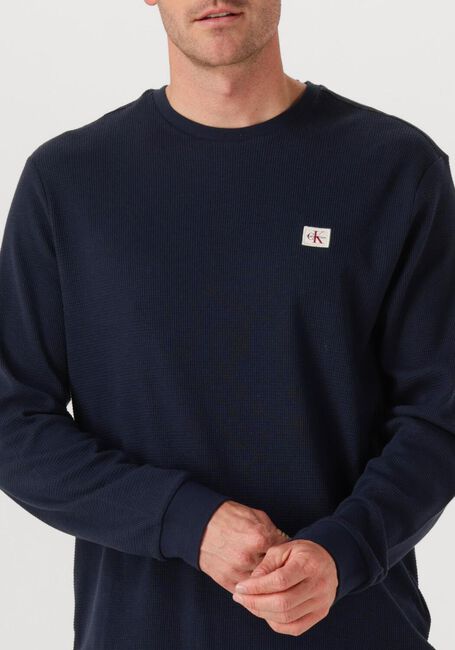 Donkerblauwe CALVIN KLEIN Trui LS WAFFLE BADGE CREWNK TEE - large