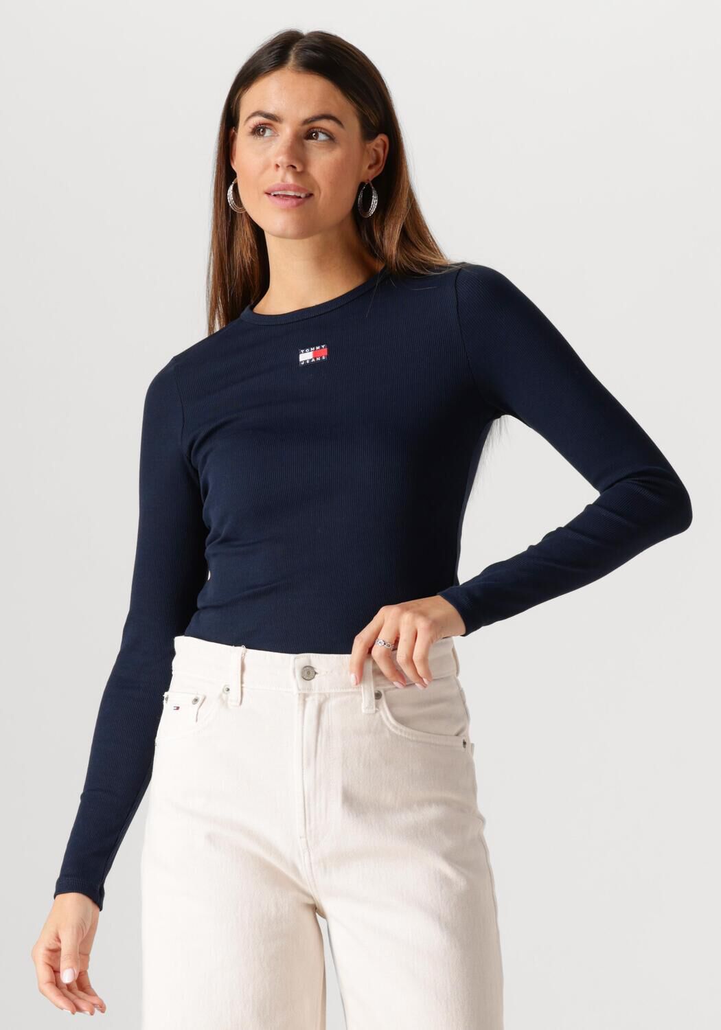 TOMMY JEANS Dames Tops & T-shirts Tjw Slim Ls Badge Tee Ext Donkerblauw