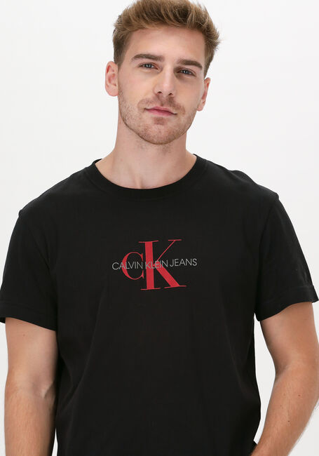 Zwarte CALVIN KLEIN T-shirt ARCHIVAL MONOGRAM FLOCK TEE - large