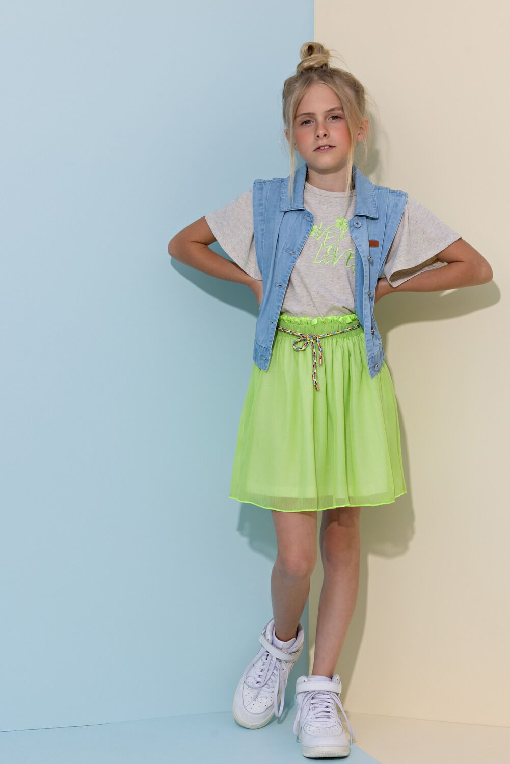 Blauwe NONO Gilet DONKA SLEEVELESS DENIM BUTTON UP VEST - large