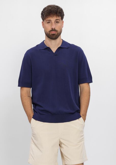 Blauwe SELECTED MEN Polo SLHTORINO SS KNIT RELAXED OPEN  POLO - large