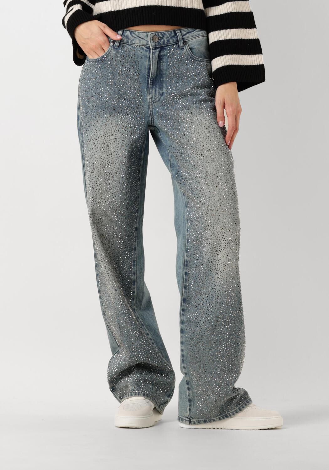 Gestuz Blauwe Straight Leg Jeans met Strass Steentjes Blue Dames
