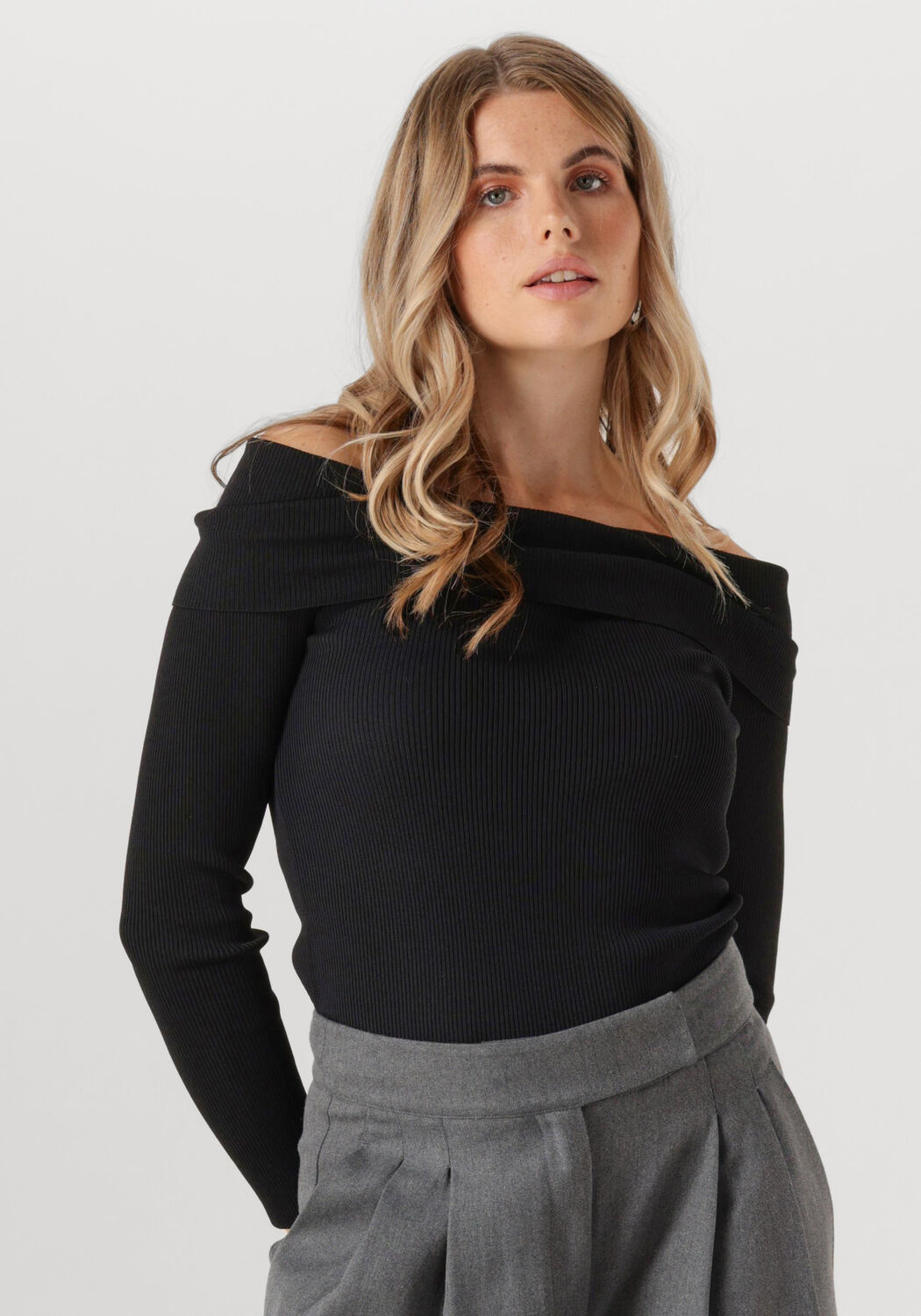 Liu Jo Zwarte Off-Shoulder Sweater met Square Neck Black Dames