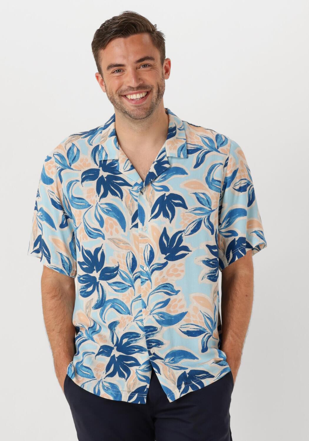 SHIWI Heren Overhemden Men Vic Short Sleeve Shirt Floral Leafs Multi