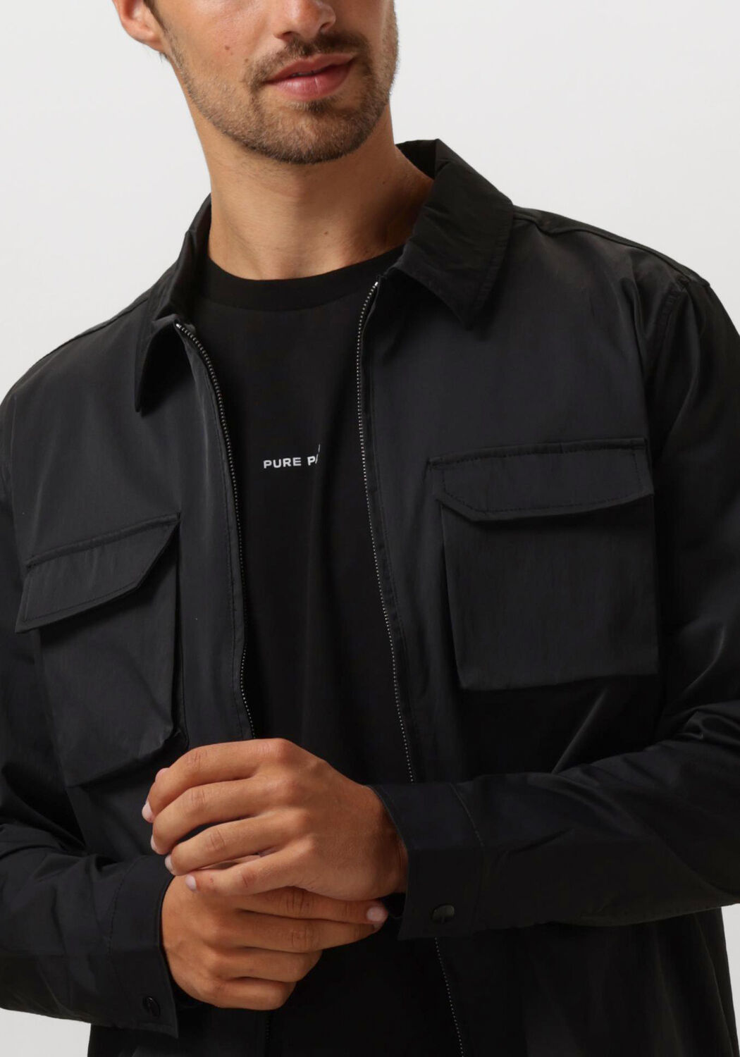 PURE PATH Heren Overshirts Regular Fit Shirts Over204 Zwart