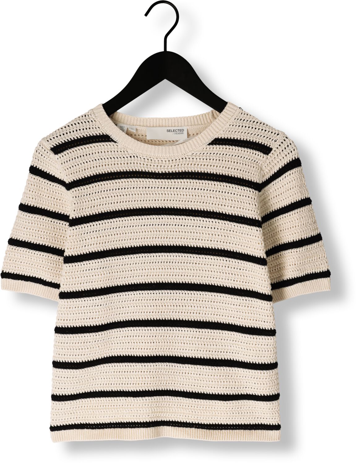SELECTED FEMME Dames Tops & T-shirts Slfvinna Ss Structure Knit O-neck Zwart