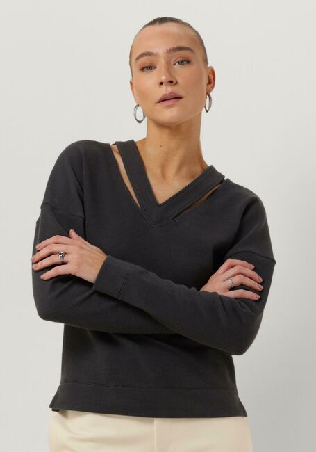 Grijze VANILIA Top V-NECK CUTOUT TEXTURE TOP - large