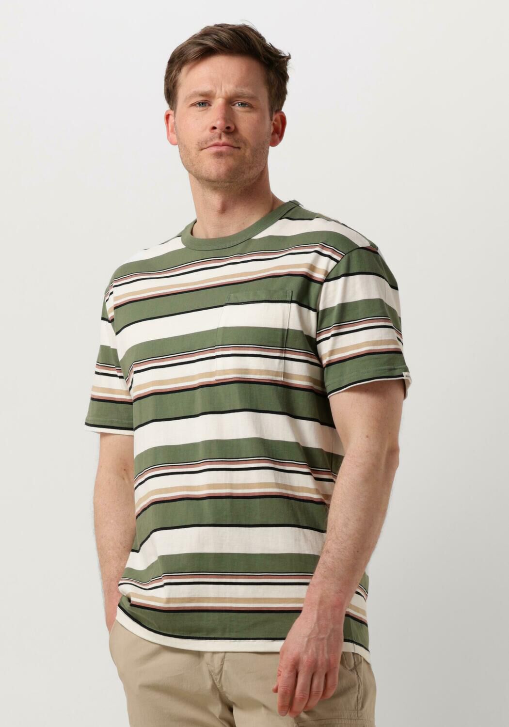 ANERKJENDT Heren Polo's & T-shirts Akkikki S s Stripe Tee Olijf