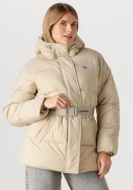 Beige CALVIN KLEIN Gewatteerde jas BELTED MIDWEIGHT PUFFER - large