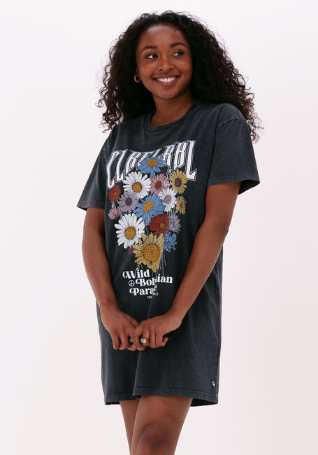 Donkergrijze COLOURFUL REBEL Mini jurk CLRFL RBL FLOWERS ACID WASH TEE DRESS - large