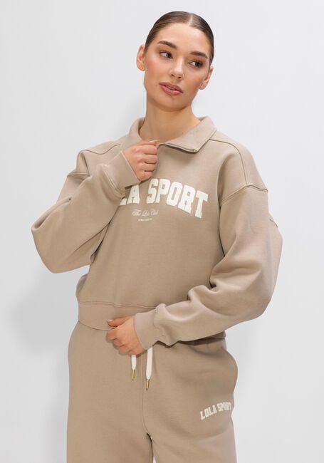 Beige THE LOLA CLUB Trui JAYLA HALF ZIP SWEATER - large