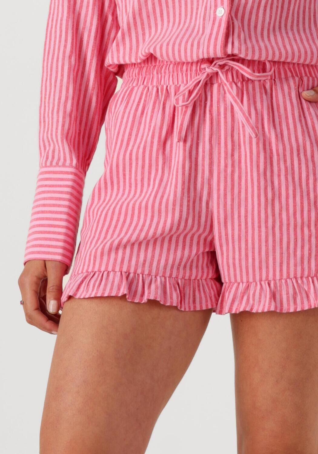 COLOURFUL REBEL Dames Broeken Sensa Striped Ruffle Short Beige