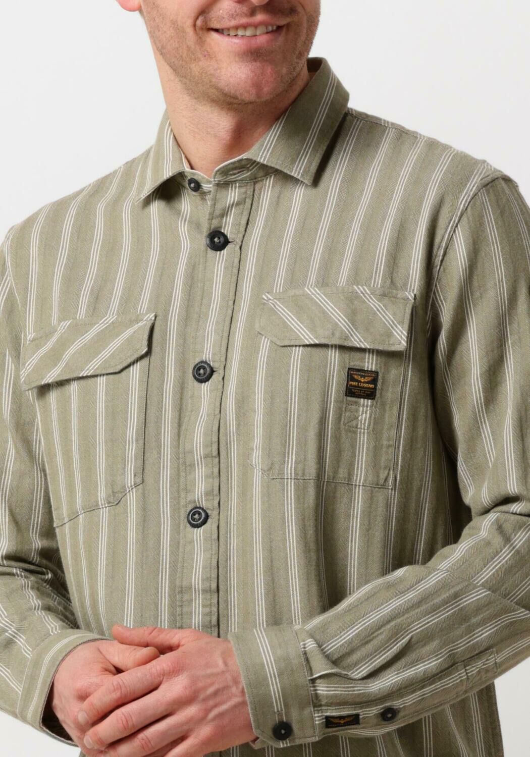 PME LEGEND Heren Overhemden Long Sleeve Shirt Yarn Dyed Stripe Groen